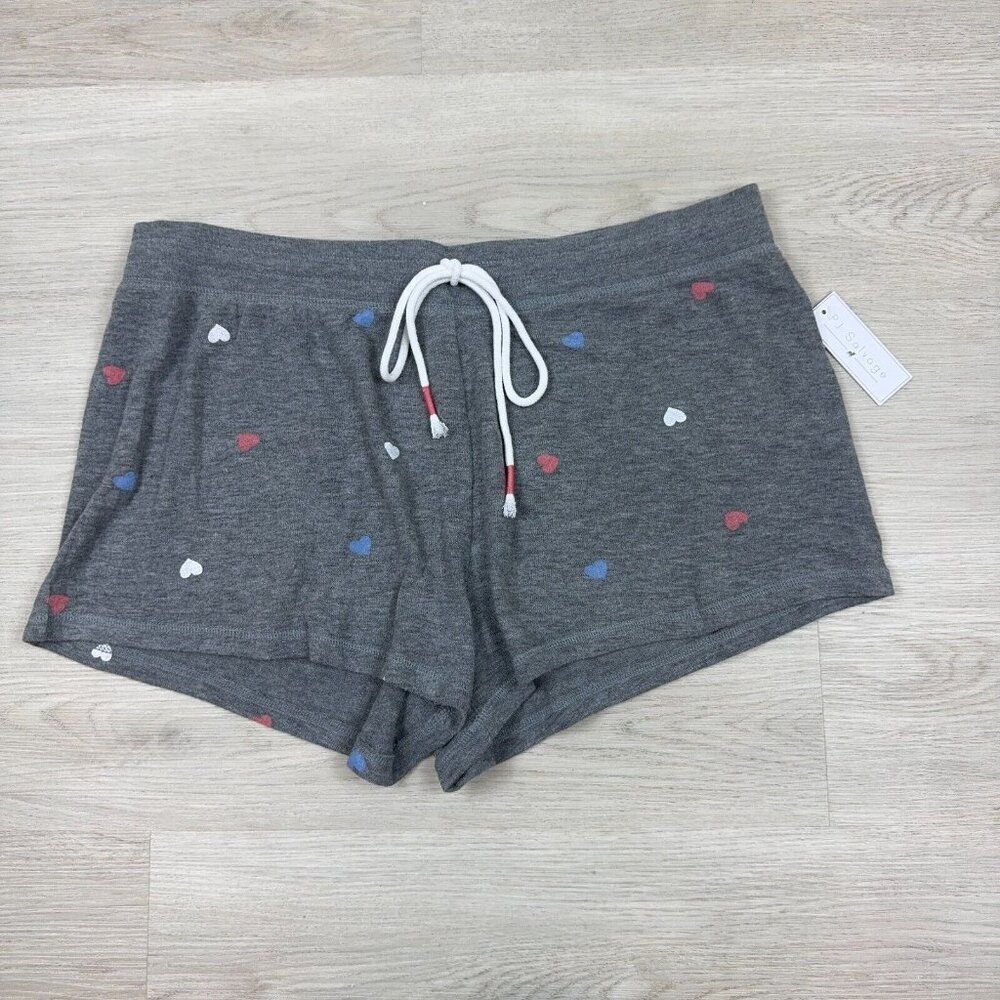 PJ Salvage Pajama Shorts Womens XL Heather Charcoal Heart Drawstring RE3WHS2